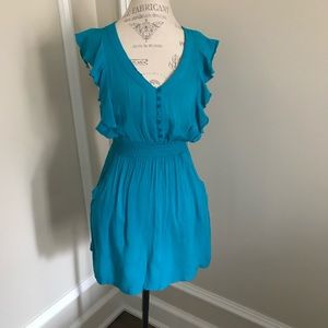 Picky Girl Teal Ruffled Button Up Short Dress SzM